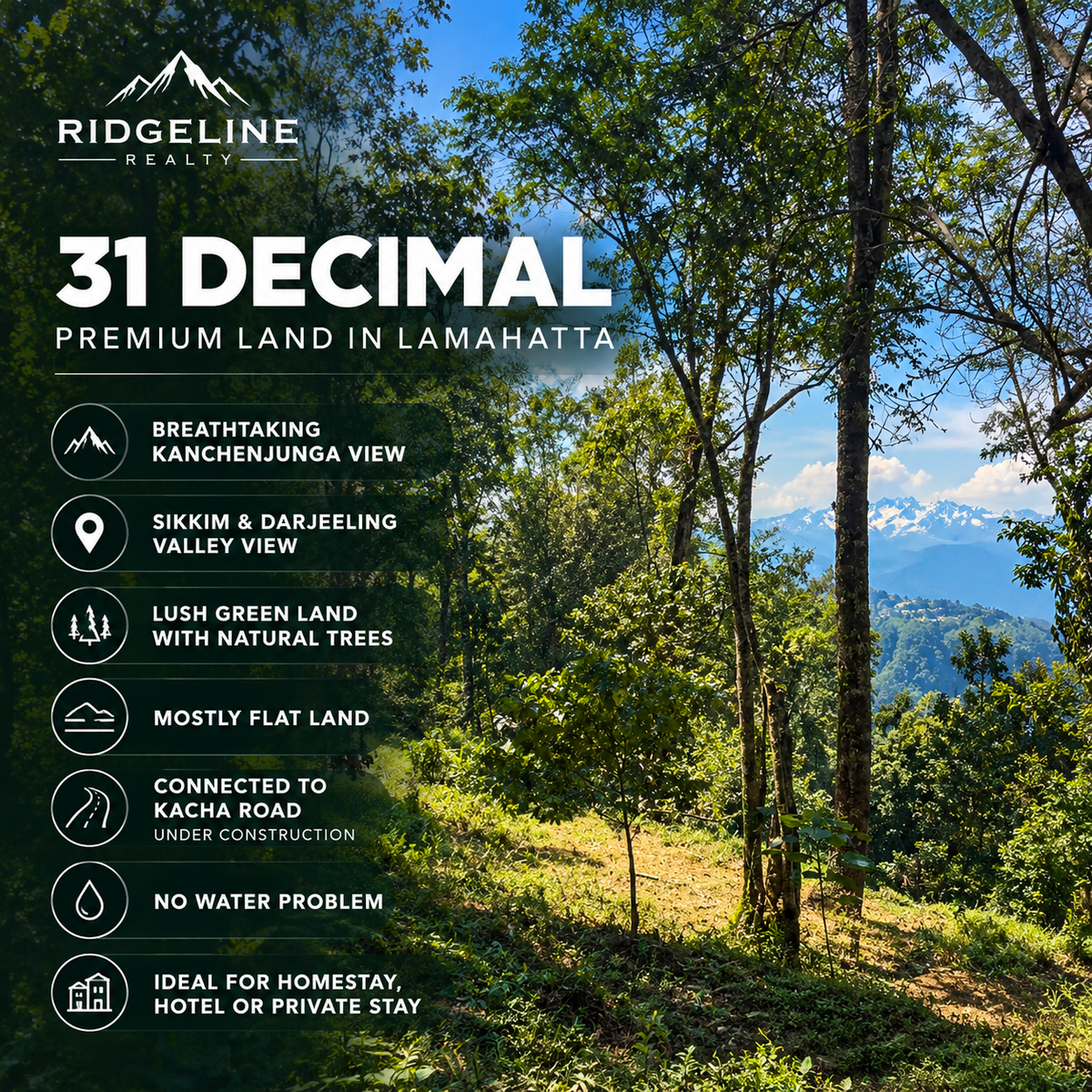 31 decimal freehold land for sale in Lamahatta, Darjeeling with clear Kanchenjunga view