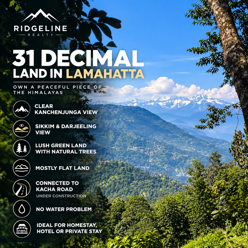 Electricity connected 31 decimal freehold plot in Lamahatta, Darjeeling with Sikkim valley view